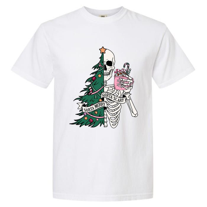 Funny Christmas Sorta Merry Sorta Scary Skeleton Xmas Tree Garment-Dyed Heavyweight T-Shirt