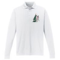 Funny Christmas Sorta Merry Sorta Scary Skeleton Xmas Tree Performance Long Sleeve Polo