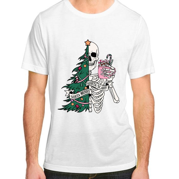 Funny Christmas Sorta Merry Sorta Scary Skeleton Xmas Tree Adult ChromaSoft Performance T-Shirt