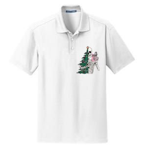 Funny Christmas Sorta Merry Sorta Scary Skeleton Xmas Tree Dry Zone Grid Polo