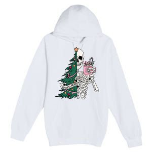 Funny Christmas Sorta Merry Sorta Scary Skeleton Xmas Tree Premium Pullover Hoodie