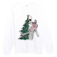 Funny Christmas Sorta Merry Sorta Scary Skeleton Xmas Tree Premium Crewneck Sweatshirt