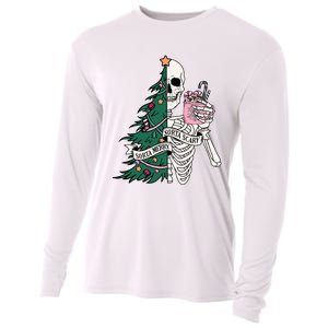 Funny Christmas Sorta Merry Sorta Scary Skeleton Xmas Tree Cooling Performance Long Sleeve Crew