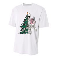 Funny Christmas Sorta Merry Sorta Scary Skeleton Xmas Tree Performance Sprint T-Shirt