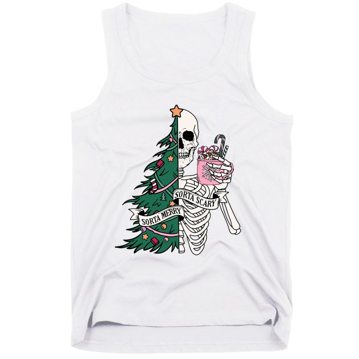 Funny Christmas Sorta Merry Sorta Scary Skeleton Xmas Tree Tank Top