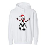 Funny Christmas Soccer Balls Santa Snowman Garment-Dyed Fleece Hoodie