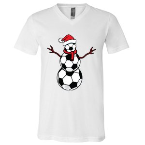 Funny Christmas Soccer Balls Santa Snowman V-Neck T-Shirt