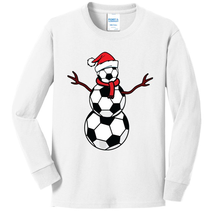 Funny Christmas Soccer Balls Santa Snowman Kids Long Sleeve Shirt