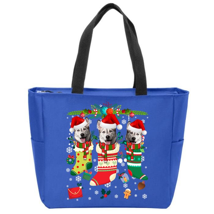 Funny Christmas Siberian Husky Dogs Great Gift Zip Tote Bag