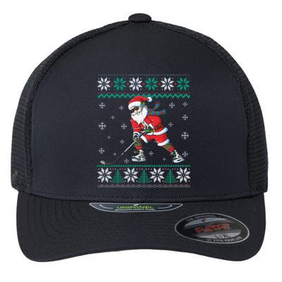 Funny Cute Santa Claus Christmas Ice Hockey Great Gift Flexfit Unipanel Trucker Cap