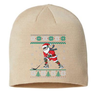 Funny Cute Santa Claus Christmas Ice Hockey Great Gift Sustainable Beanie