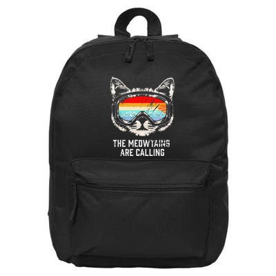 Funny Cat Skiing Snowboarding The Meowtains Are Calling 16 in Basic Backpack
