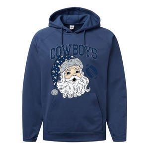 Funny Cowboys Santa Football Football Lover Gift Christmas Santa Football Xmas Performance Fleece Hoodie