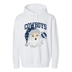 Funny Cowboys Santa Football Football Lover Gift Christmas Santa Football Xmas Garment-Dyed Fleece Hoodie