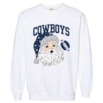 Funny Cowboys Santa Football Football Lover Gift Christmas Santa Football Xmas Garment-Dyed Sweatshirt