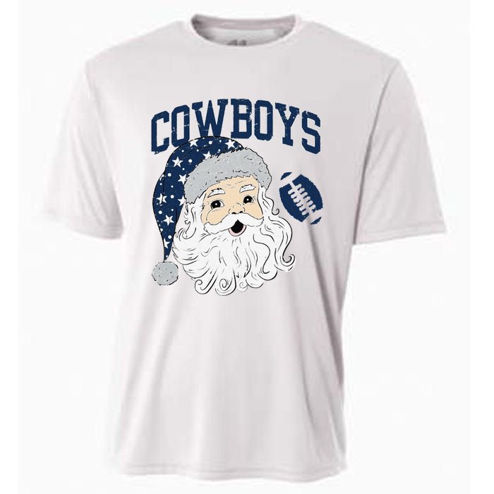 Funny Cowboys Santa Football Football Lover Gift Christmas Santa Football Xmas Cooling Performance Crew T-Shirt