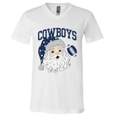 Funny Cowboys Santa Football Football Lover Gift Christmas Santa Football Xmas V-Neck T-Shirt