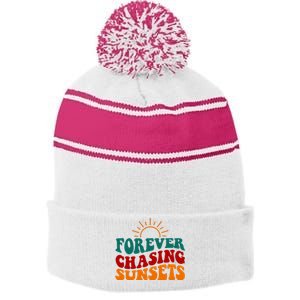 Forever Chasing Sunsets Cute Stripe Pom Pom Beanie