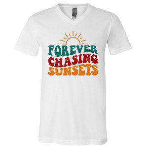 Forever Chasing Sunsets Cute V-Neck T-Shirt