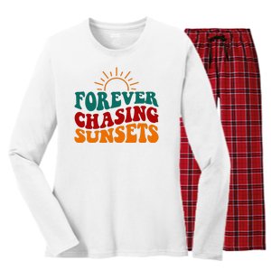 Forever Chasing Sunsets Cute Women's Long Sleeve Flannel Pajama Set 