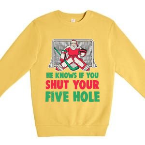 Funny Christmas Santa Ice Hockey Goaltender Goalie Gift Premium Crewneck Sweatshirt