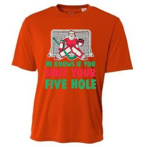 Funny Christmas Santa Ice Hockey Goaltender Goalie Gift Cooling Performance Crew T-Shirt