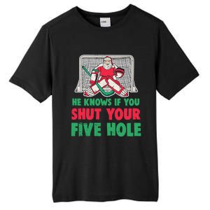 Funny Christmas Santa Ice Hockey Goaltender Goalie Gift Tall Fusion ChromaSoft Performance T-Shirt