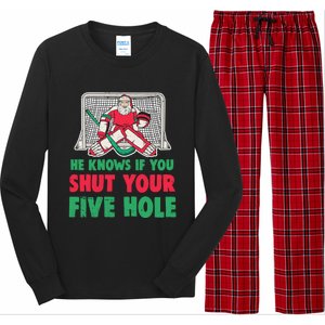 Funny Christmas Santa Ice Hockey Goaltender Goalie Gift Long Sleeve Pajama Set