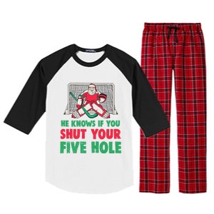 Funny Christmas Santa Ice Hockey Goaltender Goalie Gift Raglan Sleeve Pajama Set