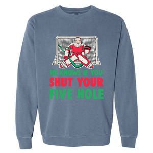 Funny Christmas Santa Ice Hockey Goaltender Goalie Gift Garment-Dyed Sweatshirt