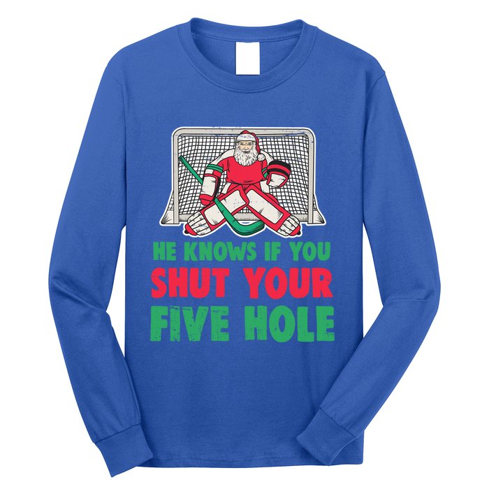 Funny Christmas Santa Ice Hockey Goaltender Goalie Gift Long Sleeve Shirt