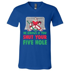 Funny Christmas Santa Ice Hockey Goaltender Goalie Gift V-Neck T-Shirt