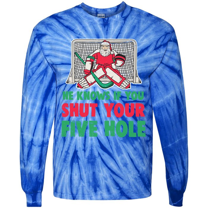 Funny Christmas Santa Ice Hockey Goaltender Goalie Gift Tie-Dye Long Sleeve Shirt