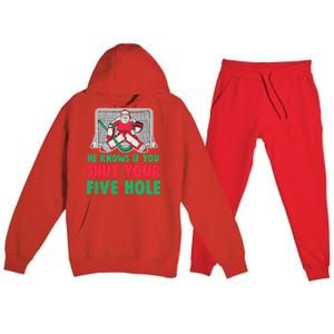 Funny Christmas Santa Ice Hockey Goaltender Goalie Gift Premium Hooded Sweatsuit Set