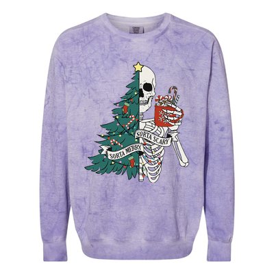 Funny Christmas Sorta Merry Sorta Scary Skeleton Xmas Tree Colorblast Crewneck Sweatshirt