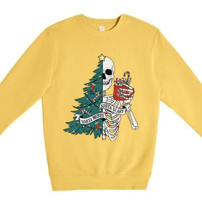 Funny Christmas Sorta Merry Sorta Scary Skeleton Xmas Tree Premium Crewneck Sweatshirt