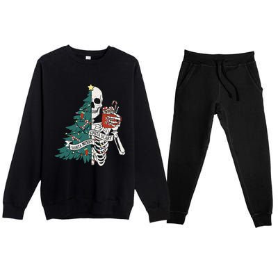 Funny Christmas Sorta Merry Sorta Scary Skeleton Xmas Tree Premium Crewneck Sweatsuit Set