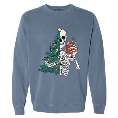 Funny Christmas Sorta Merry Sorta Scary Skeleton Xmas Tree Garment-Dyed Sweatshirt