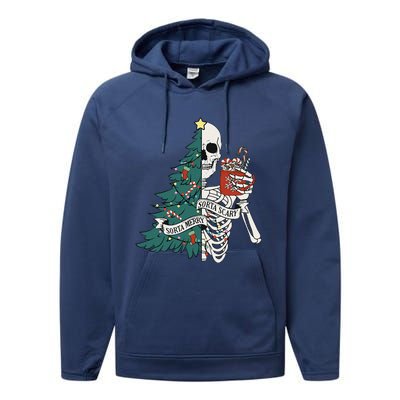 Funny Christmas Sorta Merry Sorta Scary Skeleton Xmas Tree Performance Fleece Hoodie