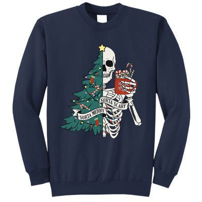 Funny Christmas Sorta Merry Sorta Scary Skeleton Xmas Tree Sweatshirt