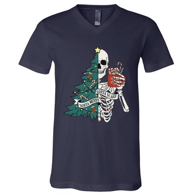 Funny Christmas Sorta Merry Sorta Scary Skeleton Xmas Tree V-Neck T-Shirt