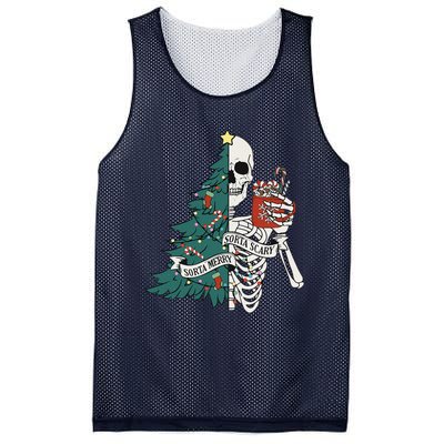 Funny Christmas Sorta Merry Sorta Scary Skeleton Xmas Tree Mesh Reversible Basketball Jersey Tank