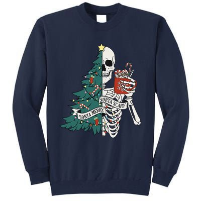 Funny Christmas Sorta Merry Sorta Scary Skeleton Xmas Tree Tall Sweatshirt