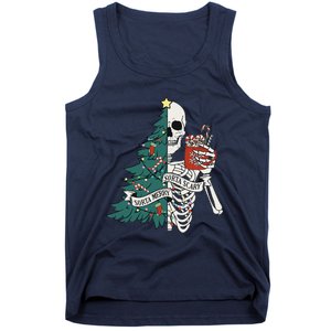 Funny Christmas Sorta Merry Sorta Scary Skeleton Xmas Tree Tank Top