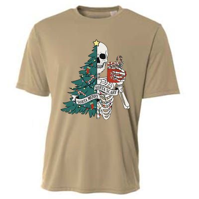 Funny Christmas Sorta Merry Sorta Scary Skeleton Xmas Tree Cooling Performance Crew T-Shirt