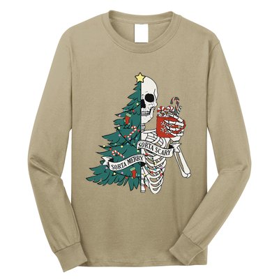 Funny Christmas Sorta Merry Sorta Scary Skeleton Xmas Tree Long Sleeve Shirt