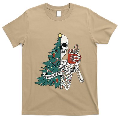 Funny Christmas Sorta Merry Sorta Scary Skeleton Xmas Tree T-Shirt