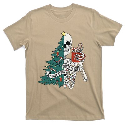 Funny Christmas Sorta Merry Sorta Scary Skeleton Xmas Tree T-Shirt