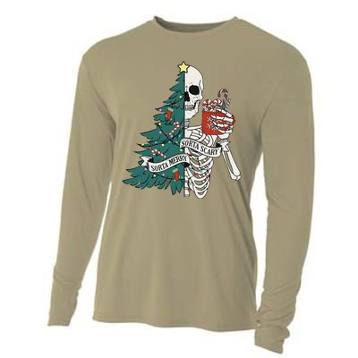 Funny Christmas Sorta Merry Sorta Scary Skeleton Xmas Tree Cooling Performance Long Sleeve Crew