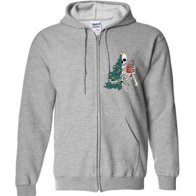 Funny Christmas Sorta Merry Sorta Scary Skeleton Xmas Tree Full Zip Hoodie